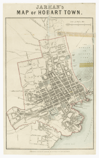 Jarman's map of Hobart Town showing Knox Church, Tasmanian Archives