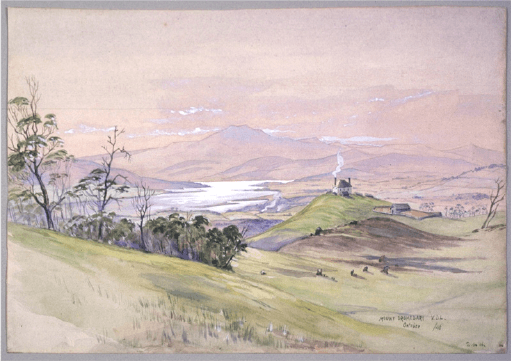 Watercolour of Mount Dromedary V.D.L. October 1848, unknown artist, Allport Library and Museum of Fine Arts, Tasmanian Archive