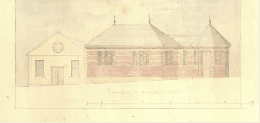 Elevation and site plans of additions to the Congregational Church School House, Tasmanian Archives