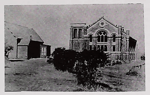 The original church is on the left of the photograph. Reproduced with the permission of the Catholic Church of Tasmania